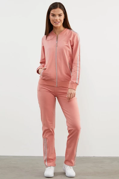 Sim Şerit Detaylı Eşofman Takım - Pembe - 2