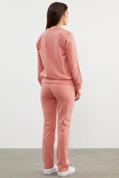 Sim Şerit Detaylı Eşofman Takım - Pembe - 5