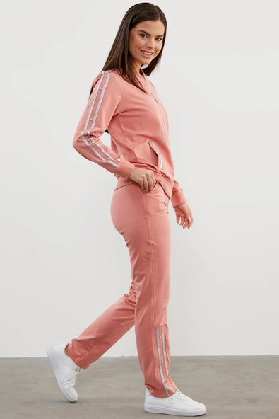 Sim Şerit Detaylı Eşofman Takım - Pembe - 4