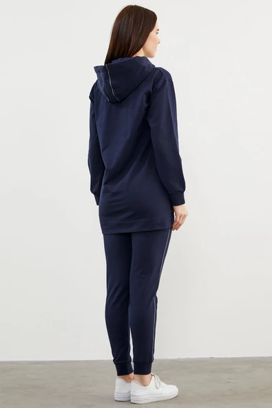 Oversize Kapüşonlu Eşofman Takım - Lacivert - 6