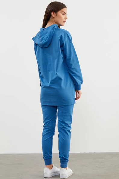 Oversize Kapüşonlu Eşofman Takım - Mavi - 4