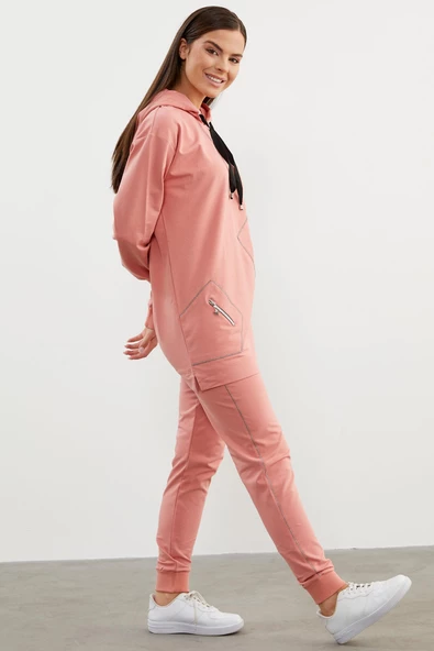 Oversize Kapüşonlu Eşofman Takım - Pembe