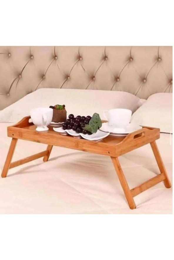 DURNES - Bambu Doğal Ahşap Katlanabilir Keyif , Hasta , Yatak Tepsisi 50cm x 30cm x 6cm - 2