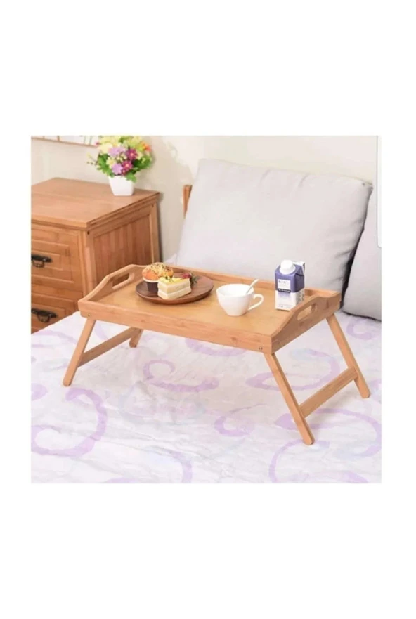 DURNES - Bambu Doğal Ahşap Katlanabilir Keyif , Hasta , Yatak Tepsisi 50cm x 30cm x 6cm - 3