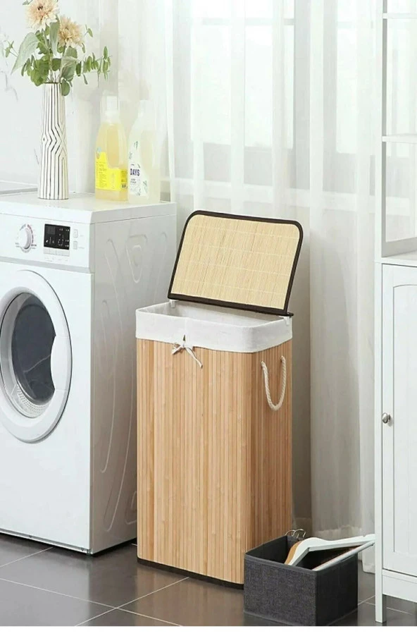 DURNES - BAMBU KATLANABİLİR ÇAMAŞIR SEPETİ - DOĞAL - 2