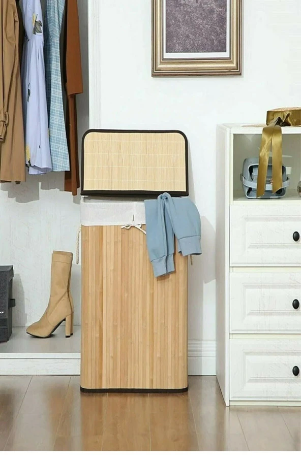 DURNES - BAMBU KATLANABİLİR ÇAMAŞIR SEPETİ - DOĞAL - 4