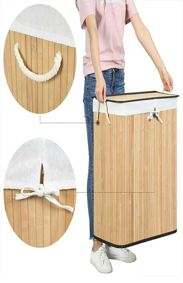 DURNES - BAMBU KATLANABİLİR ÇAMAŞIR SEPETİ - DOĞAL - 5
