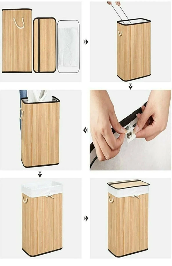 DURNES - BAMBU KATLANABİLİR ÇAMAŞIR SEPETİ - DOĞAL - 6