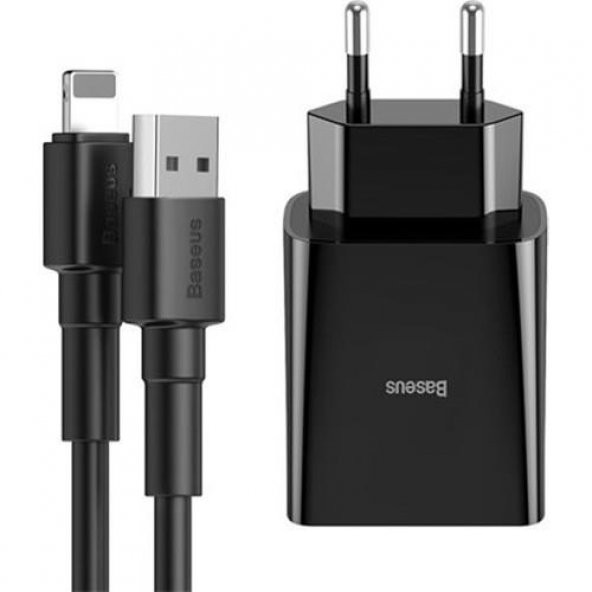 Baseus TZCCFS-R01 Speed Mini Dual USB Çıkışlı 10.5W Hızlı Şarj Cihazı + Lightning Şarj Kablosu Siyah