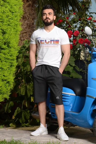 Erkek Siyah Diz Boy Petek Kumaş İpli Lastikli Bermuda Şort 23ESRTKOKO - 4