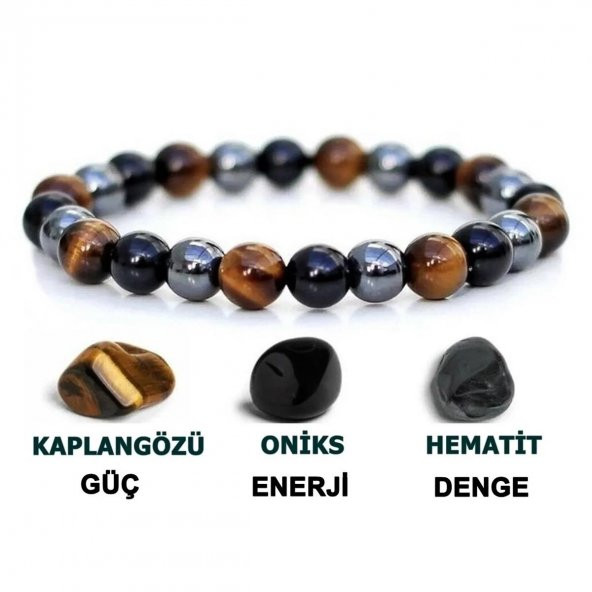 Kaplangözü & Hematit & Oniks Erkek Doğal Taş Bileklik - 2