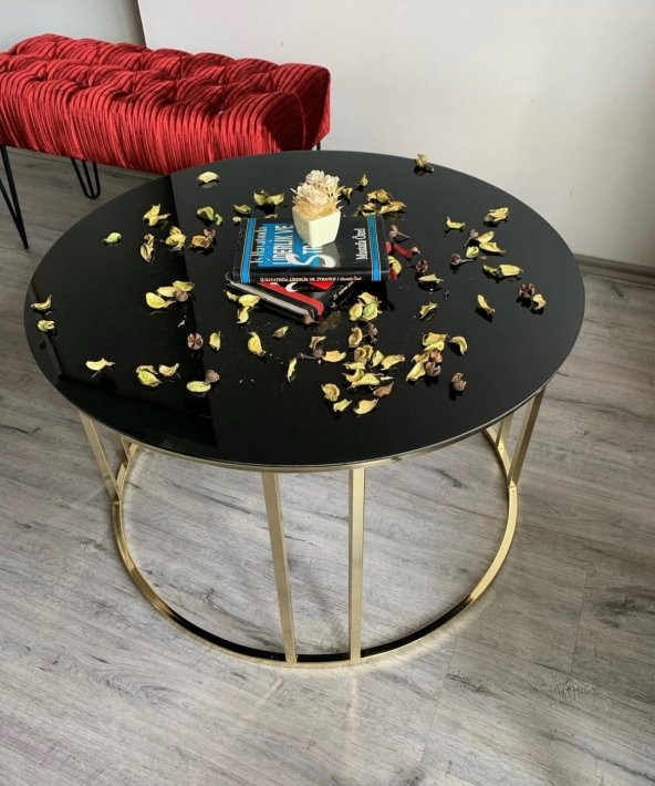 Gold Metal Orta Sehpa Temperli Siyah Cam - 2