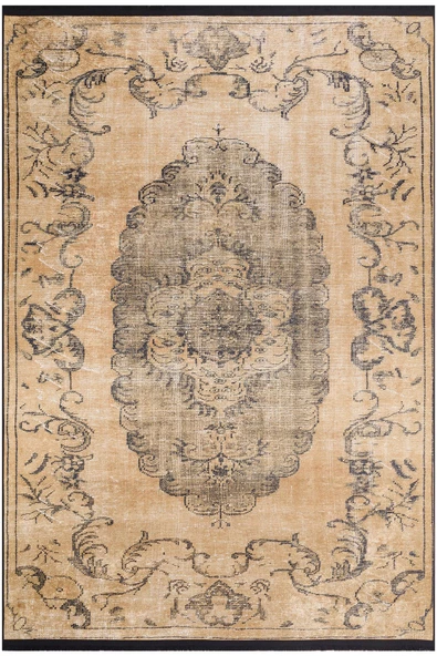Frenda Home Vintage Desenli Yıkanabilir Pamuk Taban Halı  KAHVE 80X200