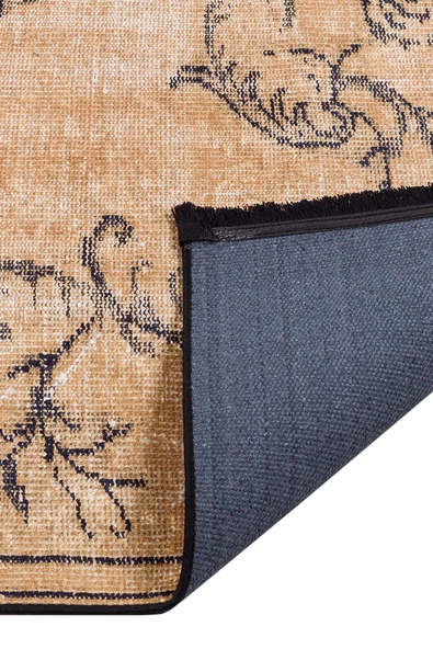 Frenda Home Vintage Desenli Yıkanabilir Pamuk Taban Halı  KAHVE 100X300 - 5