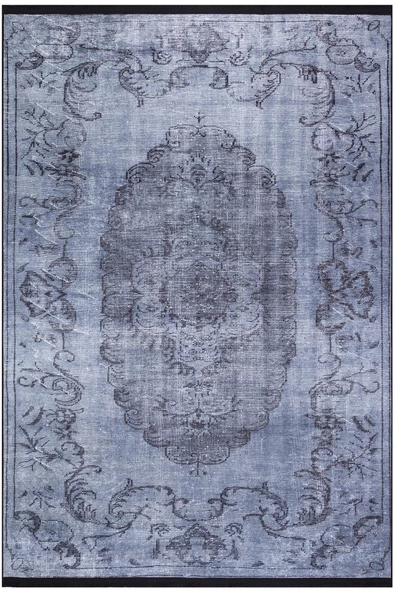 Frenda Home Vintage Desenli Yıkanabilir Pamuk Taban Halı  GRİ 160X230