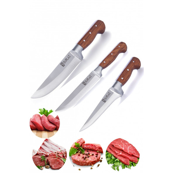 Sürmene Kasap Kurban Serisi Bıçak Seti Et Sebze Yüzme Sıyırma Bıçak Mutfak Bıçağı 3'lü