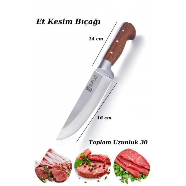 Sürmene Kasap Kurban Serisi Bıçak Seti Et Sebze Yüzme Sıyırma Bıçak Mutfak Bıçağı 3'lü - 2