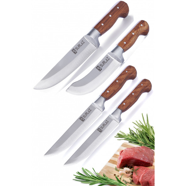Kasap Kurban Bıçağı Et Bıçakları 4 Parça Ahsap Sap El Yapımı Mutfak Bıçak Seti