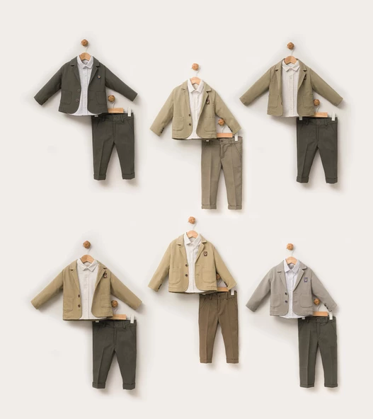 Kadife Görünümlü Papyonlu Ceket Gömlek Pantolon Bayramlık Erkek Çocuk Takım Elbise 3'lü 13817 - 10