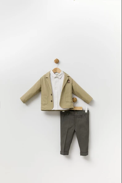 Kadife Görünümlü Papyonlu Ceket Gömlek Pantolon Bayramlık Erkek Çocuk Takım Elbise 3'lü 13817 - 2