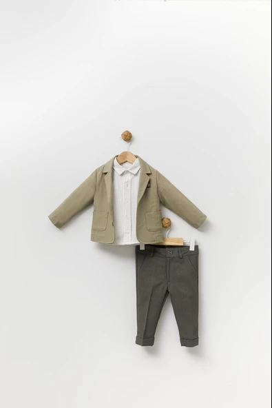 Kadife Görünümlü Papyonlu Ceket Gömlek Pantolon Bayramlık Erkek Çocuk Takım Elbise 3'lü 13817 - 9