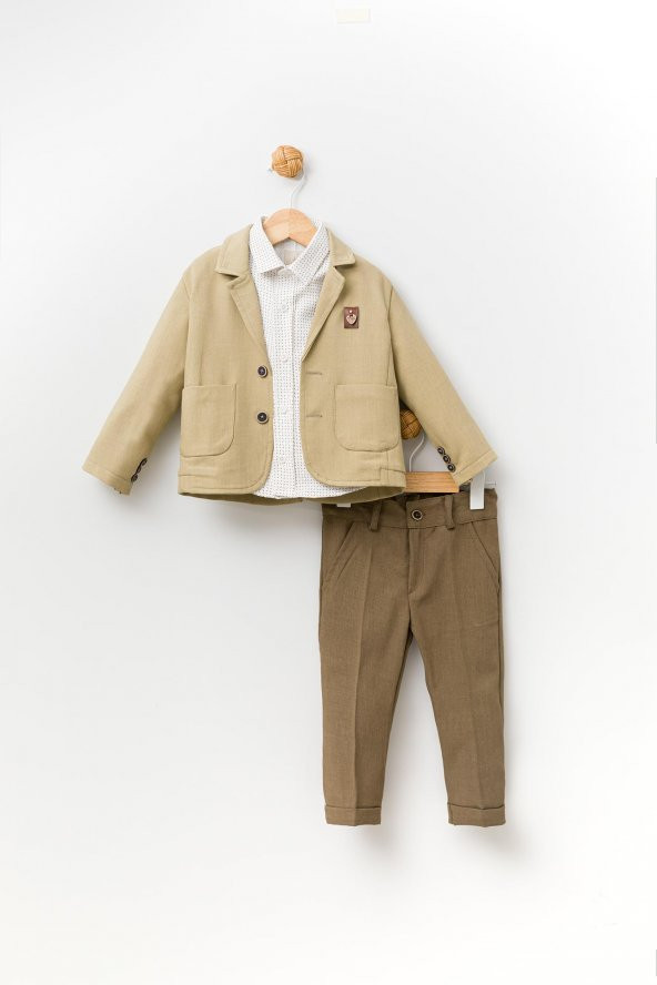 Kadife Görünümlü Papyonlu Ceket Gömlek Pantolon Bayramlık Erkek Çocuk Takım Elbise 3'lü 13817