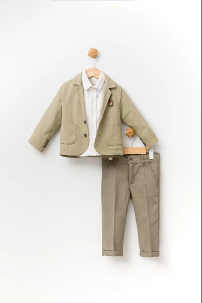 Kadife Görünümlü Papyonlu Ceket Gömlek Pantolon Bayramlık Erkek Çocuk Takım Elbise 3'lü 13817 - 7