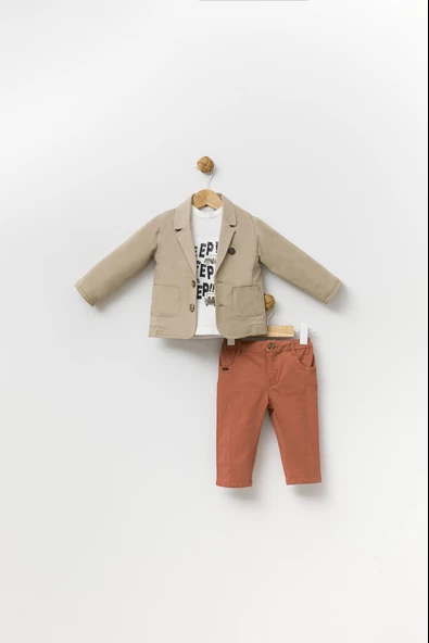 Gabardin Ceket Pantolon Badi Bayramlık Erkek Çocuk Spor Takım Elbise 3'lü 13818 - 2
