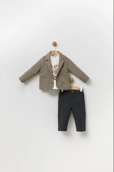 Gabardin Ceket Pantolon Badi Bayramlık Erkek Çocuk Spor Takım Elbise 3'lü 13818 - 3