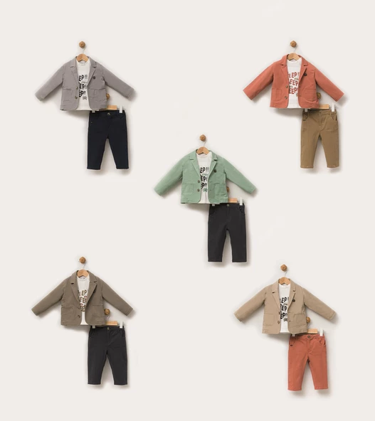 Gabardin Ceket Pantolon Badi Bayramlık Erkek Çocuk Spor Takım Elbise 3'lü 13818 - 5