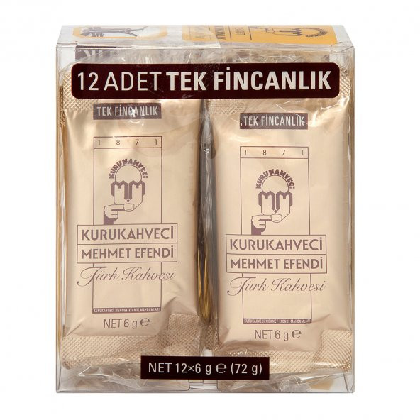 Kurukahveci Mehmet Efendi Türk Kahvesi 12x6 gr Tek İçimlik Ambalaj 4 Paket