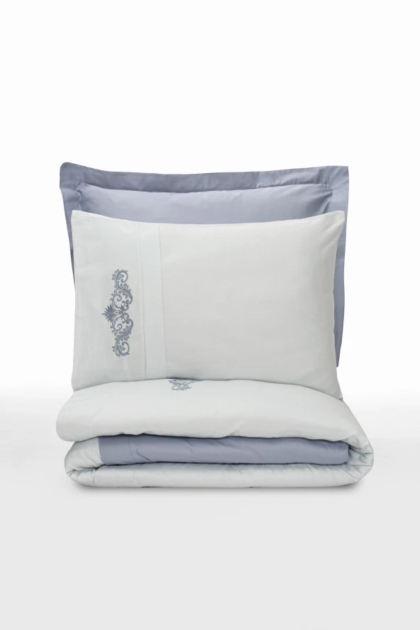 Cotton Box Nakışlı Saten Çift Kişilik Nevresim Takımı Biana Gri - 4