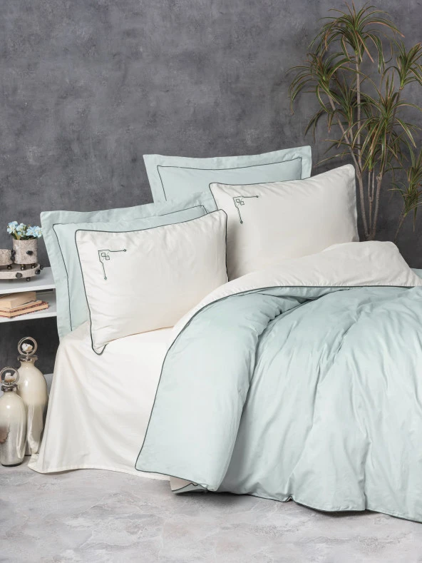 Cotton Box Elite Saten Çift Kişilik Nevresim Takımı Vanko Mint ürün görseli 1