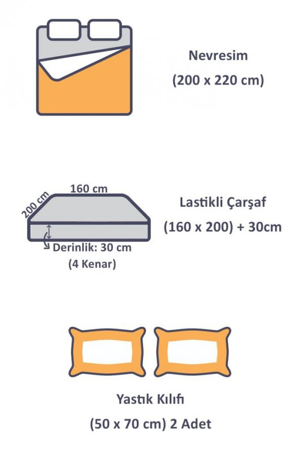 Casa Carina Ranforce Çift Kişilik Lastikli Çarşaflı Nevresim Takımı Mermer Sarı - 6