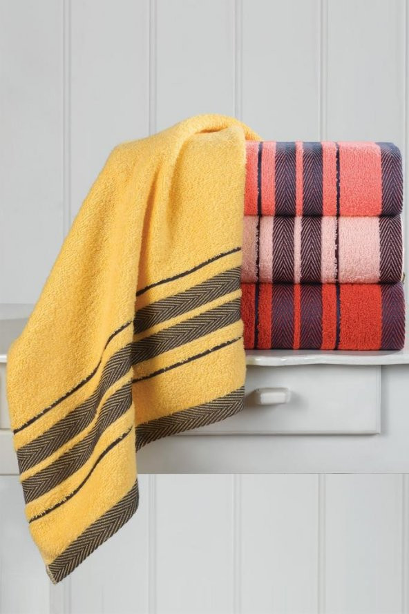 Cozy Home Pamuklu El-Yüz Havlu Seti 4lü Lowly Sarı Pudra Mercan Kiremit