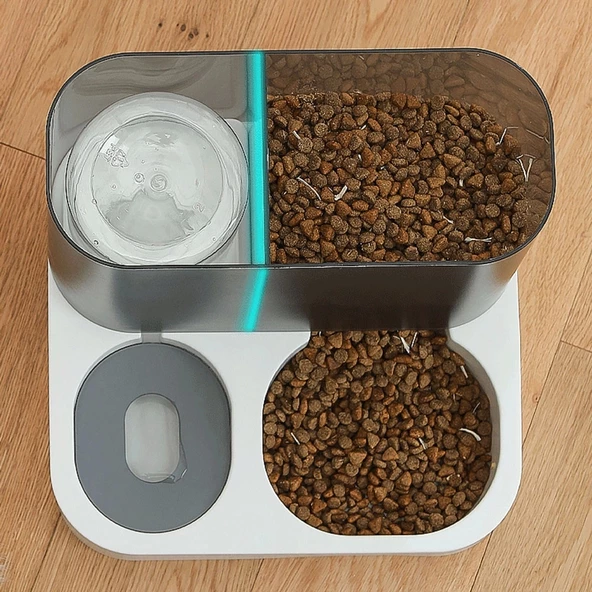 2 si 1 Arada Otomatik Kedi Köpek Mama ve Su Kabı Mavi - 4