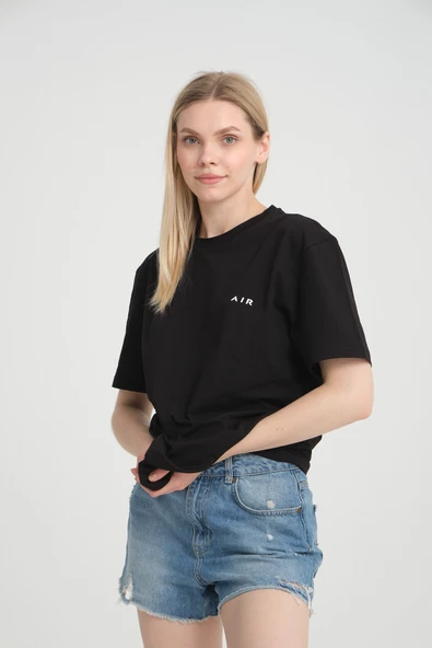 Süperlife Kadın Bisiklet Yaka Regular Fit  Air Baskılı Tişort SPR21YK23 - 5