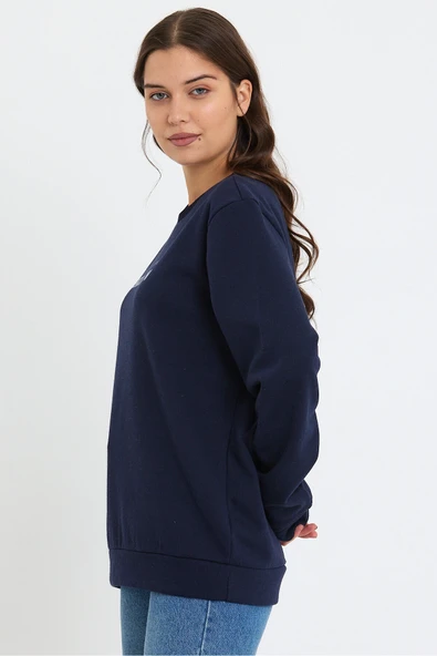 Süperlife Kadın Bisiklet Yaka Oversize Fit Brooklyn Baskılı İnce Sweatshirt SPR23SWK330 - 5