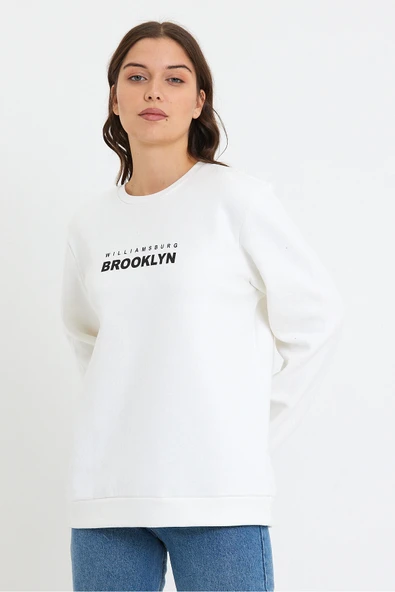 Süperlife Kadın Bisiklet Yaka Oversize Fit Brooklyn Baskılı İnce Sweatshirt SPR23SWK330 - Resim 10