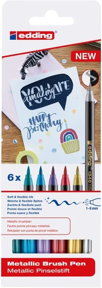 Edding 1340 Brush Pen 6'lı Metalik Fırça Uçlu Kalem Set