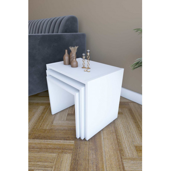 3'lü Zigon Sehpa Beyaz 50x36x44 Cm - 2