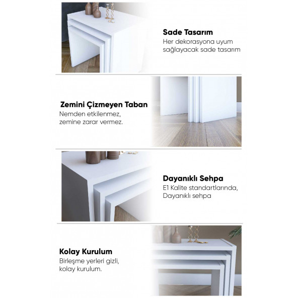 3'lü Zigon Sehpa Beyaz 50x36x44 Cm - 5