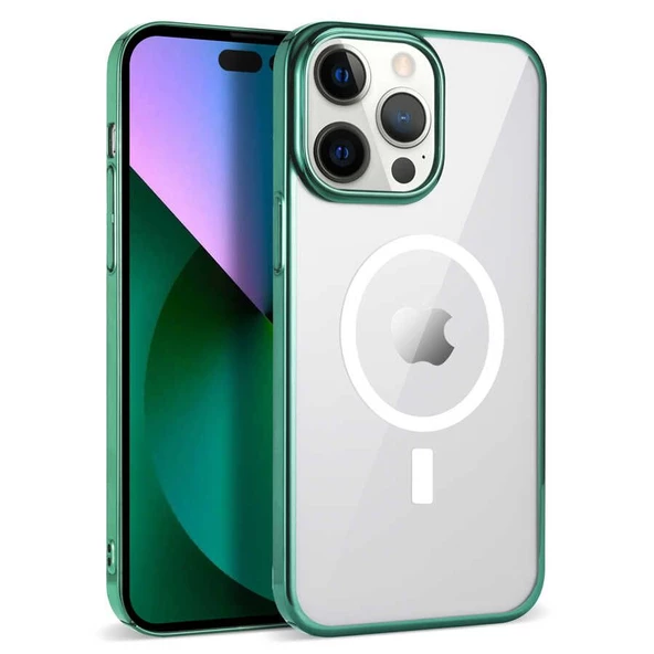 Gpack Apple iPhone 13 Pro Max Kılıf Pixel Magsafeli Sert Plastik Rubber Kapak