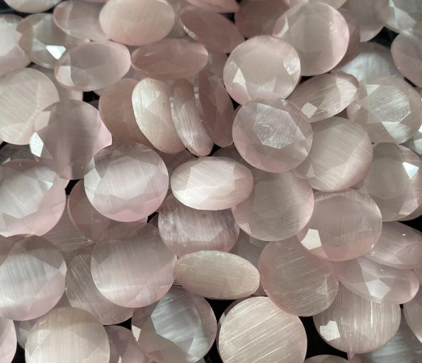 Faset Kesim Kedi Gözü Taş 14mm Pudra Pembe 1 Adet - 2