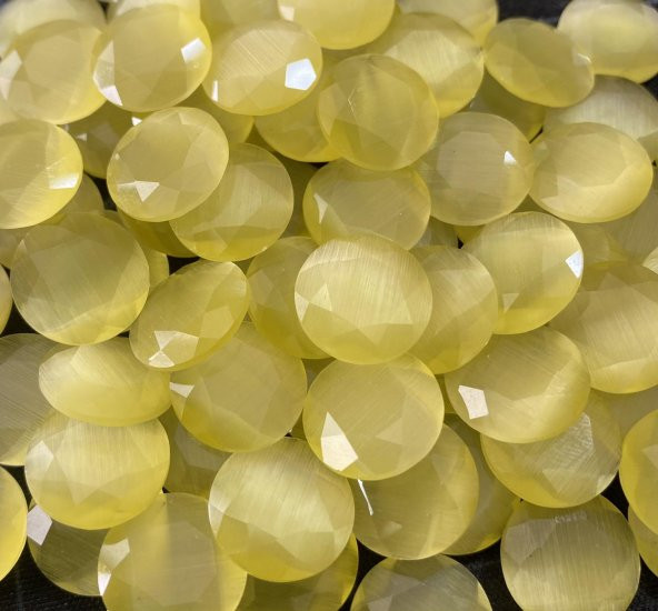 Faset Kesim Kedi Gözü Taş 14mm Sarı 1 Adet - 2