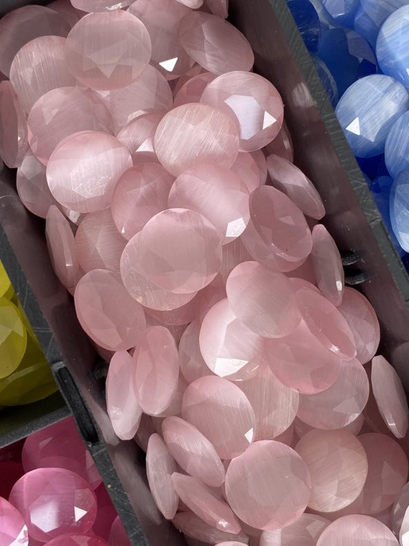 Faset Kesim Kedi Gözü Taş 14mm Pudra Pembe 1 Adet - 6