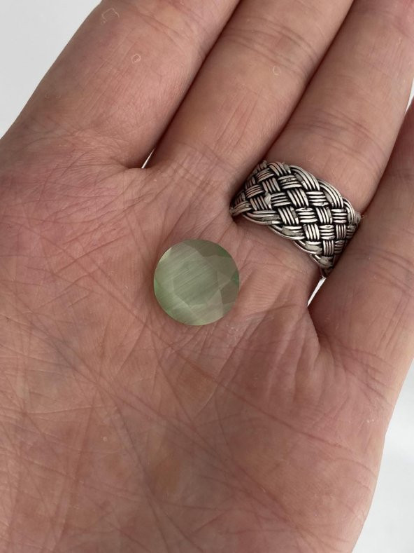 Faset Kesim Kedi Gözü Taş 14mm Yeşil 1 Adet