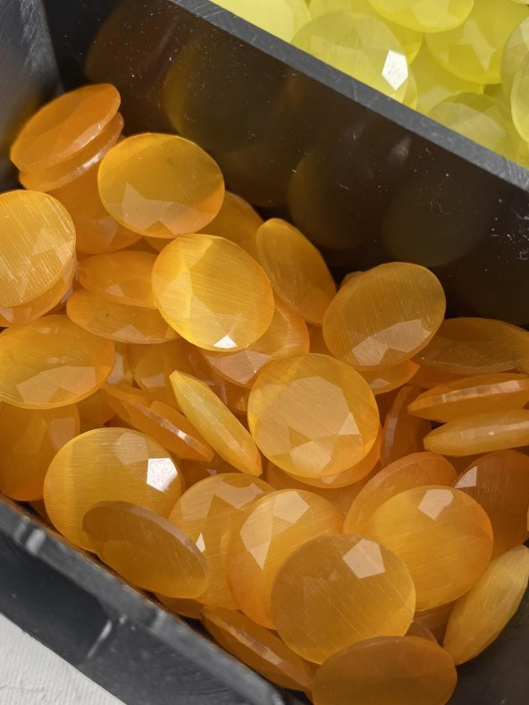 Faset Kesim Kedi Gözü Taş 14mm Turuncu 1 Adet - 6