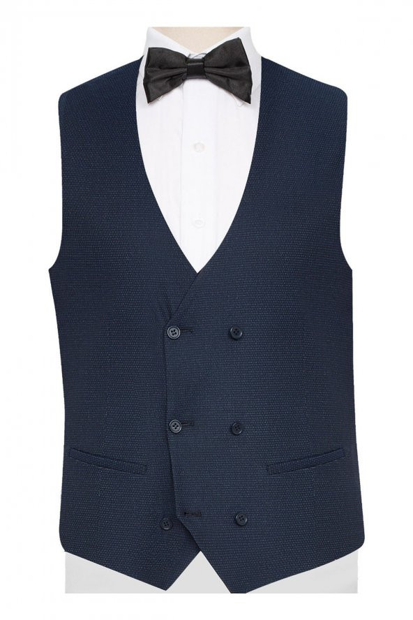 Tk1020000211 Mono Yaka Normal Bel Slim Fit Armürlü Mavi Erkek Takım Elbise - 3