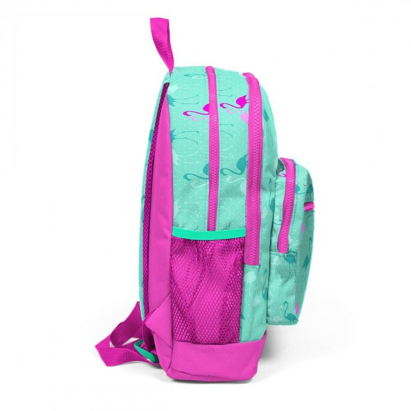 Coral High Kids Su Yeşili Neon Pembe Flamingo Desenli Dört Bölmeli USB'li Okul Sırt Çantası 23275 - 2